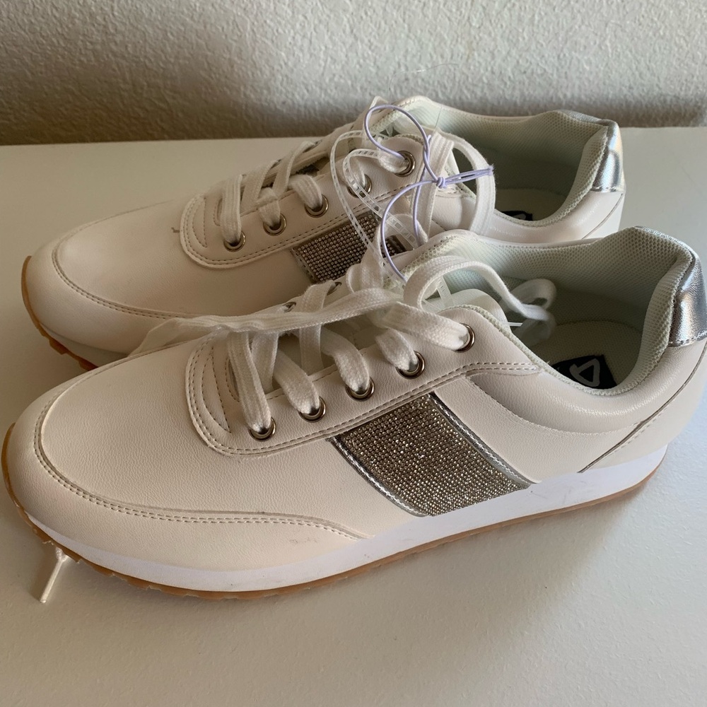 Stylish White and Silver Sneakers